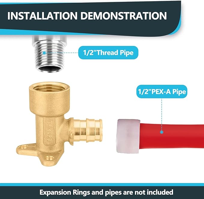 (20-Pack) Seelink PEX-A Expansion Fittings, PEX-A 1/2" x 1/2" Female NPT Drop Ear Elbow, Brass Expansion Pipe Fittings, ASTM F1960