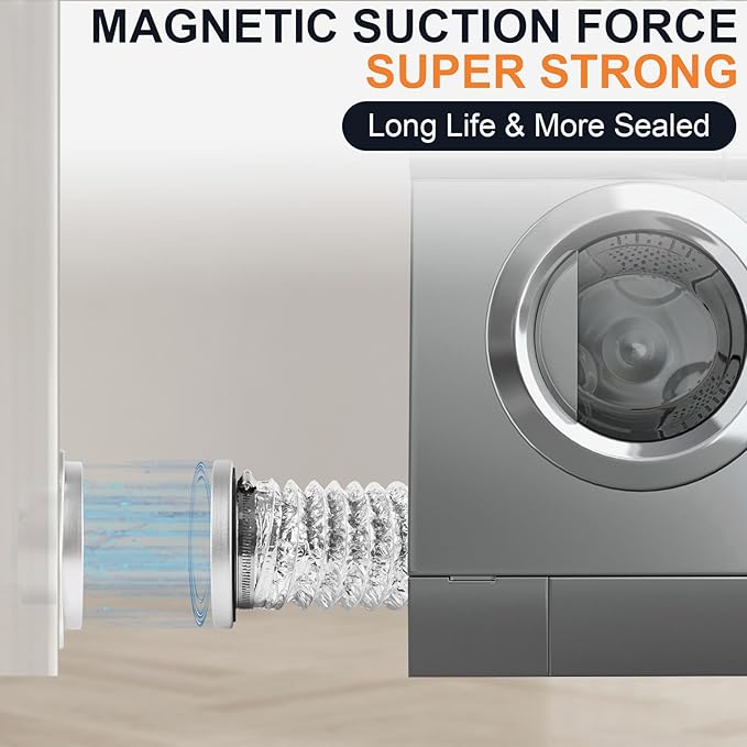 Magnetic Dryer Vent Coupling DV180 Airtight Seal Dryer Vent Connector Kit Easy to Clean Dryer Vent Hose Quick Connect Magnetic Dryer Vent Coupler Include 4"x3.3ft Aluminum Foil Duct & 2 Clamps