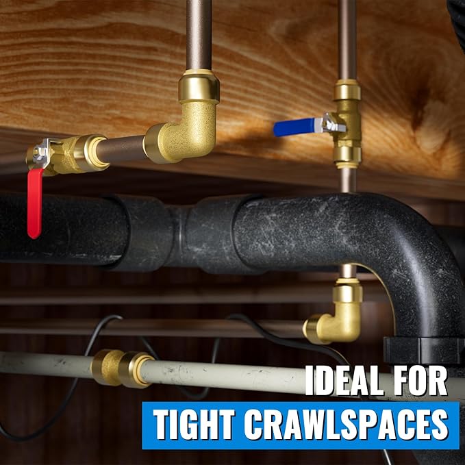 Shut Off Ball Valve 1 Inch, SUNGATOR 1 Inch Ball Valve, Push-to-Connect Water Shutoff, Easily Match to Pipe using Red and Blue Handle,No Lead Brass Plumbing Fittings for PEX Pipe,Copper,CPVC,Pack of 2