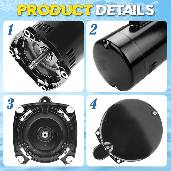 USQ1202 Pool Pump Motor 2HP, Fit for A.O. Smith/Century Pool and Spa Pump Motor, 3450 RPM, 48Y Frame, 230V, 10.4 Amps, Swimming Pool Motor