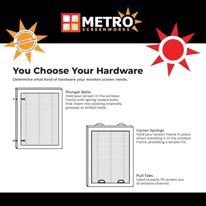 Metro Screenworks Custom Window Screens Fully Assembled and Ready to Install - Window Screen Replacement for House, (Gold) Pre-Framed Mesh Replacement Window Screens, Home, Patio, & More