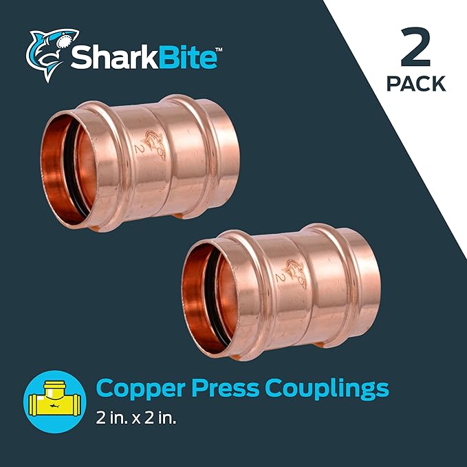 SharkBite 2 Inch Coupling, Copper Press Plumbing Fitting, Pack of 2, UPR0154X2