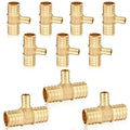 10-Pack HeSun PEX Fittings, 1"x1"x1/2" Pex Tee, Brass Crimp Fitting for ASTM F1807(PEX1807086-10)