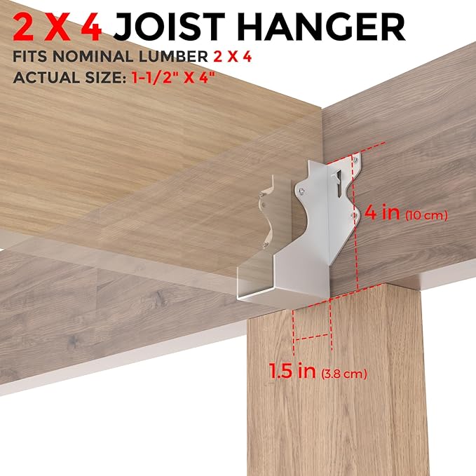 20 Pcs 2x4 Joist Hangers for Wood,20 Gauge Metal Face Mount Joist Hanger, Lu24 Joist Hangers Galvanized, Hurricane Ties for Rafter, Rafter Brackets 2x4 for Deck,Floor,Roof Overhang and Ceiling Joist
