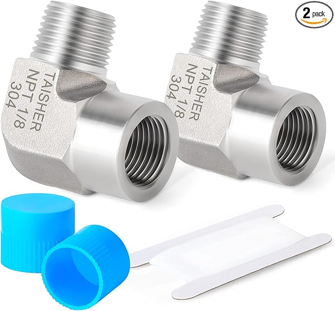 TAISHER 2PCS 304 Stainless Steel 90 Degree Barstock Street Elbow, 1/8 Inch NPT Male Pipe to 1/8 Inch NPT Female 304 Stainless Pipe Fitting