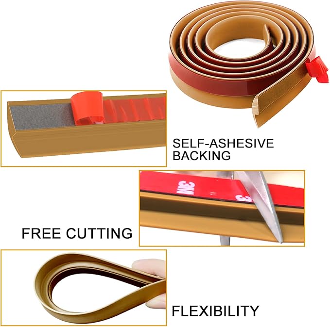 Floor Rubber Transition Strip Self Adhesive Carpet to Tile Transition Strip Edging Trim Strip for Threshold Transitions with a Height Less Than 5 mm/0.2in (Tawny Brown, 6.56FT)