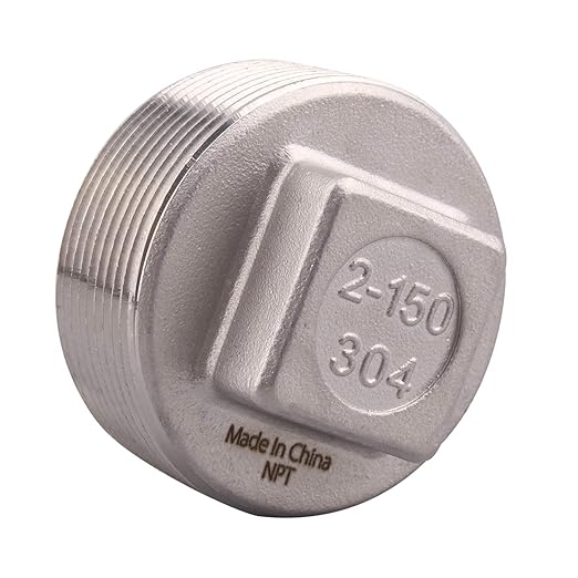 Stainless Steel 304 Cast Pipe Fitting, Square Head Cored Plug, Class 150, 2'' NPT Male