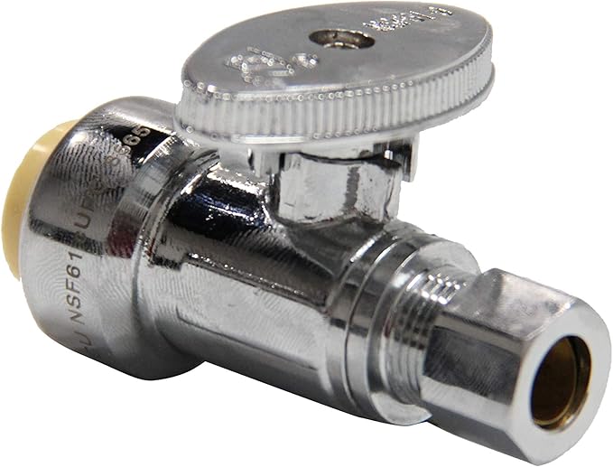 (Pack of 2) EFIELD Push Fit 1/4 Turn Straight Stop Valve Water Shut Off 1/2 Push x 3/8 Inch Compression Chrome with a Disconnect Clip,(PF-VALVE021-2PCS)