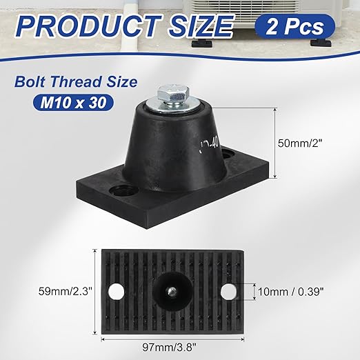 PATIKIL Rubber Vibration Isolator Mounting Bracket 40kg / 88lb Load Bearing, 2 Pack Machine Shock Absorber for Mini Split HVAC Air Conditioner Condenser (3.8 x 2.3 x 1")