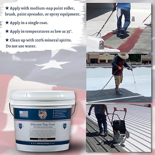 Countryman Coatings - 100% Silicone Roof Coating - Restore Your Roof in a Day - Seal Leaks, Cracks, Seams, Penetrations - Adheres to All Surfaces (1 Gallon, Black)
