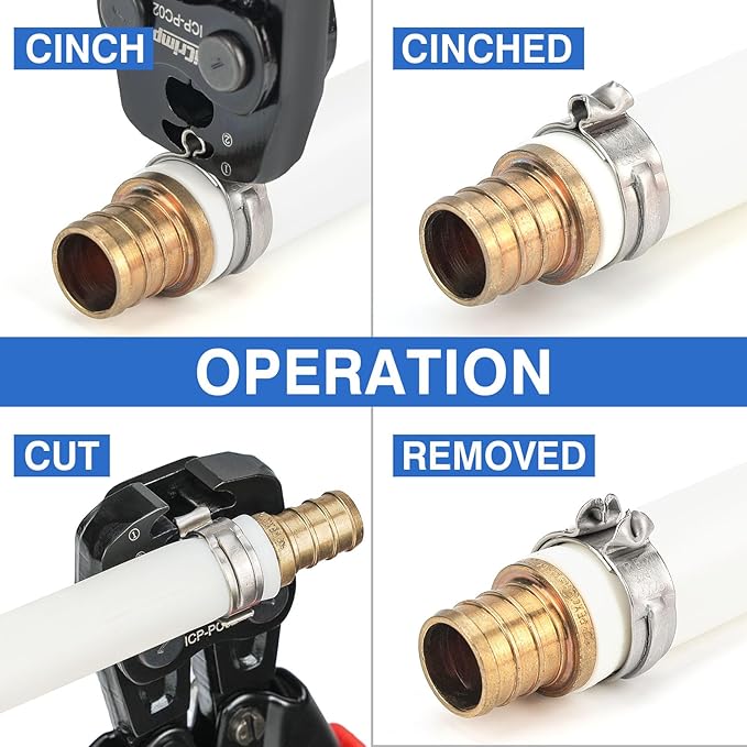 iCrimp PC-PC02KIT PEX Clamp Crimping Tool Kit with 1/2 inch(20 Pack) and 3/4 inch(10 Pack) PEX Clamp Rings, Pipe Cutter for PEX and Automotive Clamp Cinch and Removal