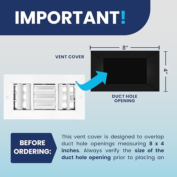 8x4 Inch (Duct Opening) Aluminum 3-Way Air Flow Vent – HVAC Vent Cover for Wall or Ceiling – Quiet HVAC Wall Register with Multi-Shutter Damper – Adjustable Curved Blade - Plastic Seal for Tight Fit