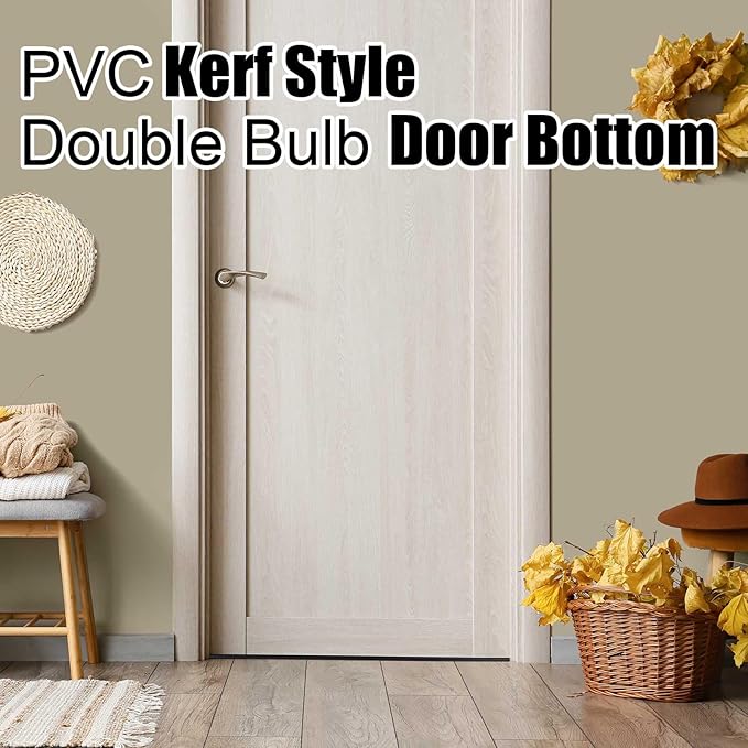 2 Pcs 36" Double Bubble Kerf Door Sweep 1-3/4" Wide Vinyl Weatherstrip Seal for Exterior Doors, Energy Efficient Draft Stopper, Easy Slide in Installation, Blocks Dust/insects/noise (Black)