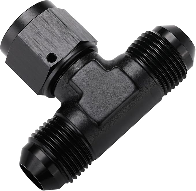 8AN Male Flare Tee T Fitting Adapter with AN8 Female Swivel On Side Aluminum Black