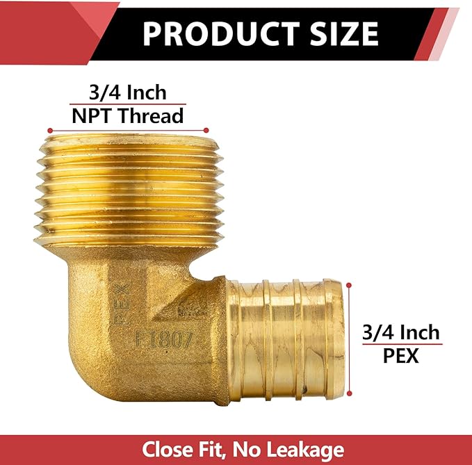 (Pack of 100) Efield Pex 3/4"x3/4" Male Threaded NPT Elbow Brass Crimp Fittings,(PEX1807099-100PCS)