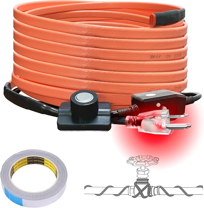 Cupohus Heat Tape for Water Pipes with Thermostat 30FT, Freeze Protection Self-Regulating Heat Trace Cable for Metal, Plastic Home Pipes, Roof and RV, 110-120V