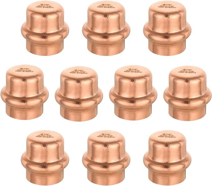 10-Pack GUOFIS Copper Press End Cap, 1/2" x 1/2" Plug Fittings for Copper Tube Connection with Stop(PRESS020)