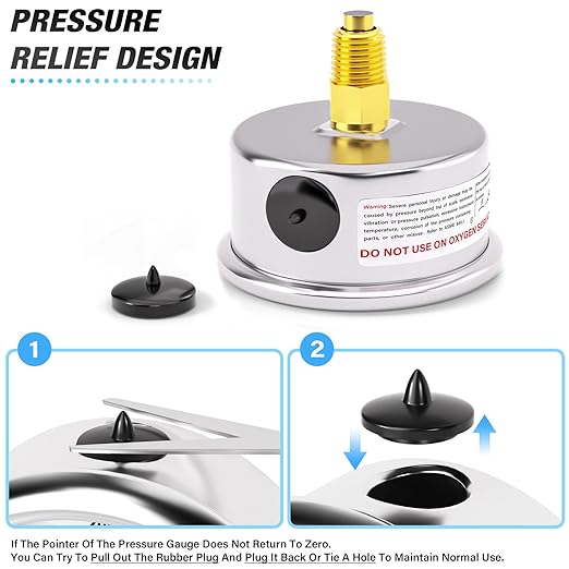 MEANLIN MEASURE 0-160Psi Stainless Steel Thermal Pressure Gauge 30-250℉ 1/4" NPT 2.5" FACE DIAL Liquid Filled Pressure Gauge, with 1/2" NPT and 3/8" NPT Hex Bushing, Back Mount