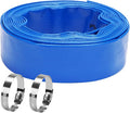 Lay-Flat Pool Backwash Hose - 1.5" x 25Ft Reinforced Heavy Duty PVC Discharge Hose Weather-Proof Vinyl Pool Drain Hose for Water Transfer with 2 clamps