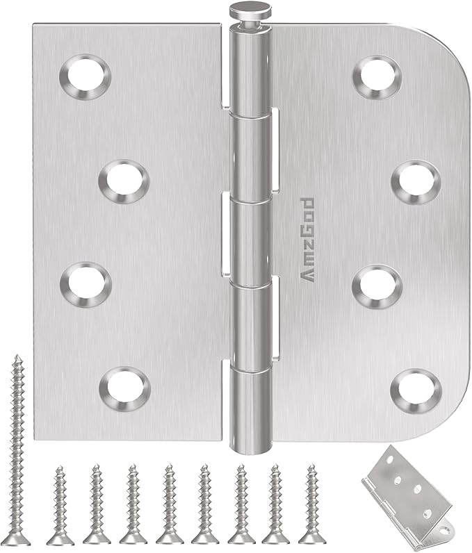 24 Pack Brushed Nickel Door Hinges, 4 Inch Heavy Duty Hinges with 5/8" Radius & Square Corners, Satin Finish, Removable Pin, Quiet for Interior & Exterior Doors
