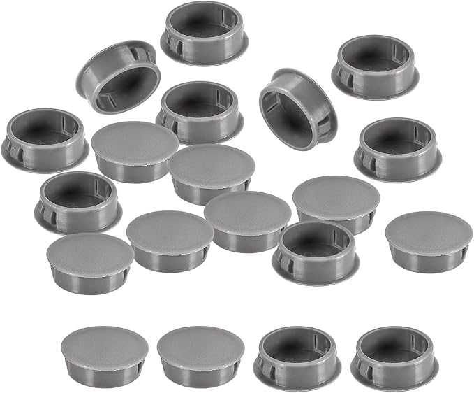 uxcell 1-3/16" Plastic Hole Plugs, 16Pcs Flush Type Panel Round Snap in Fastener Knockout Locking Plugs for Furniture Insert End Caps Panels, Gray