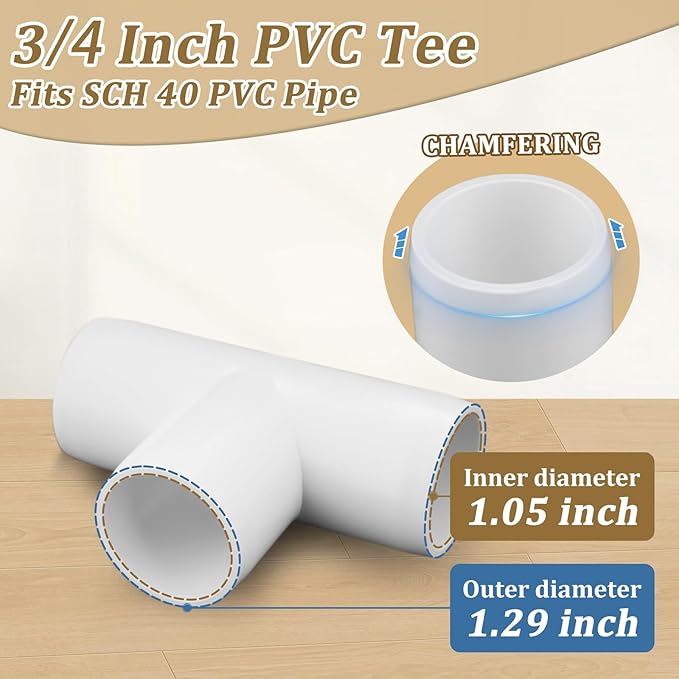 12-Packs 3/4 Inch Tee PVC Fittings, Furniture Grade PVC Pipe Fittings 3 Way for SCH40 Pipe DIY Garden Shelves, Greenhouse, Shed and Outdoor Structures