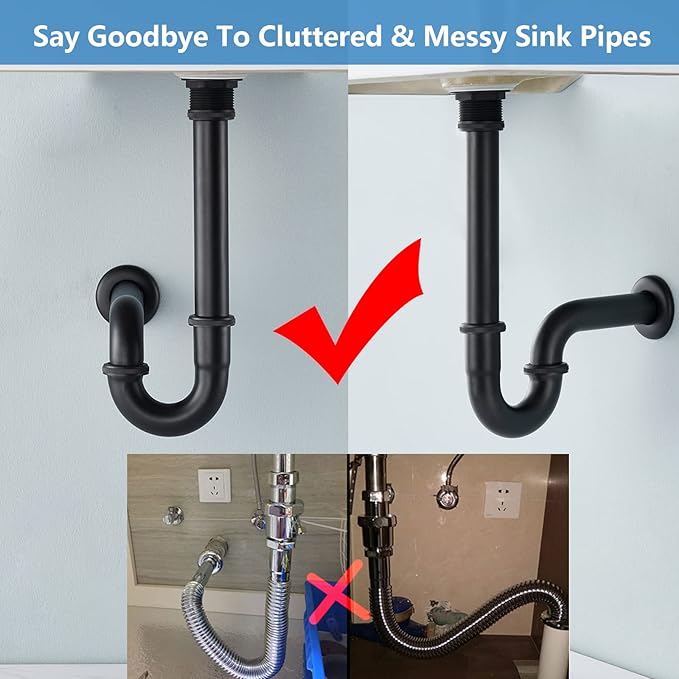 Brass P Trap Bathroom Sink : 1 1/4 Sink Trap with Adjustable Height - Matte Black Bottle P-Trap with Slip Joint Extension Tube - U-Shape Basin Sink Plumbing/Pipe Replacement Kit