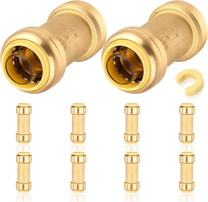 10-Pack HeSun Pushfit Check Valve, 1/2-Inch Push to Connect Plumbing Fittings with Disconnect Clip, Brass Push-fit Fittings for PEX, Copper, CPVC, PE-RT Pipes(PF-VALVE060-10)