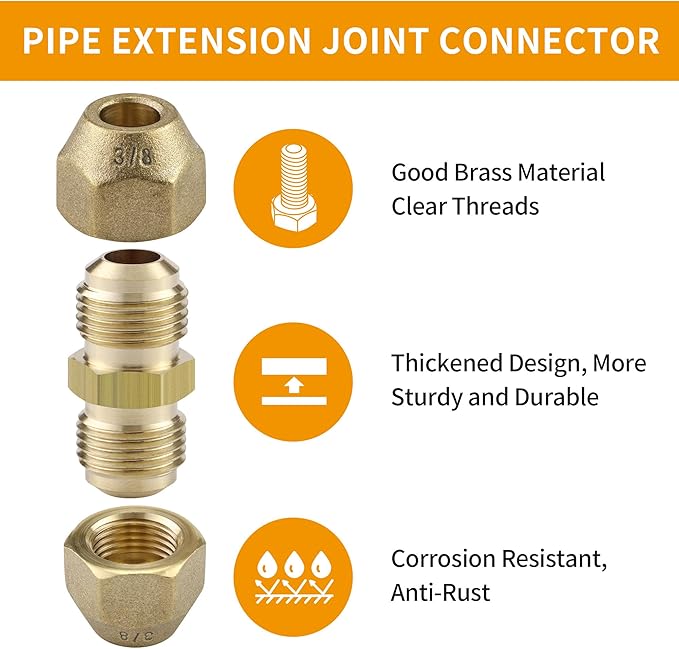 1/4" and 3/8" Copper Pipe Extension Joint Connectors, 2 Packs AC Pipe Connectors with HVAC Flare Nuts, Free Welding copper flare fittings, Air Conditioning Pipe Coupling Adapters for Butt Copper Tube
