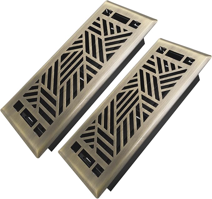4x10 Inches 2 Pack Heavy Duty Walkable Floor Register Easy Adjust Air Supply Lever Floor Vents - Brooklyn Design - Vent Cover for Home Floor - Antique Brass