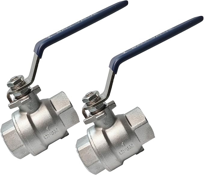 1" 316 Stainless Steel Ball Valve Female, 2-Piece Full Port NPT Threaded, 1000 WOG, High Pressure Corrosion Resistant Shut Off Valve for Water/Oil/Gas, Industrial Plumbing Valve (2-Pack)