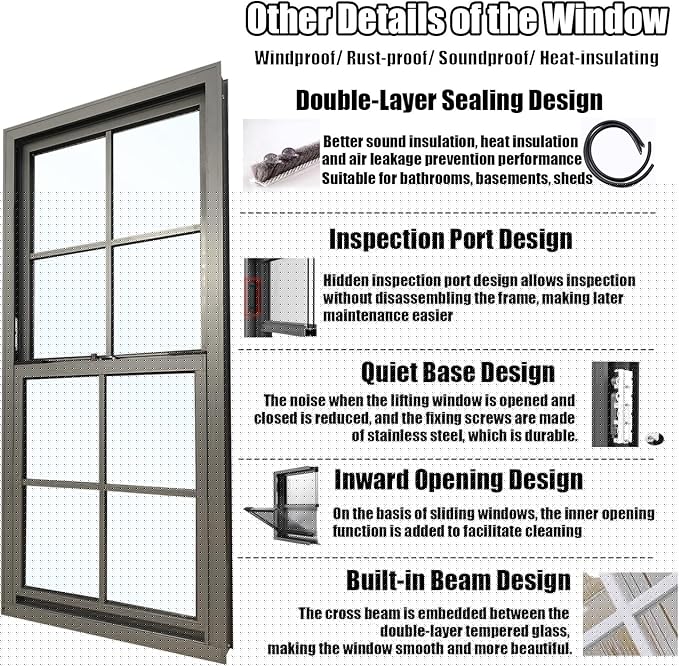 40x30 Shed Windows, Sliding Windows with Double Panel Tempered Glass and Screen, Household Storm Window with Sealing Strips, Small Ventilation Window for Basement Chicken Coops Bathroom White