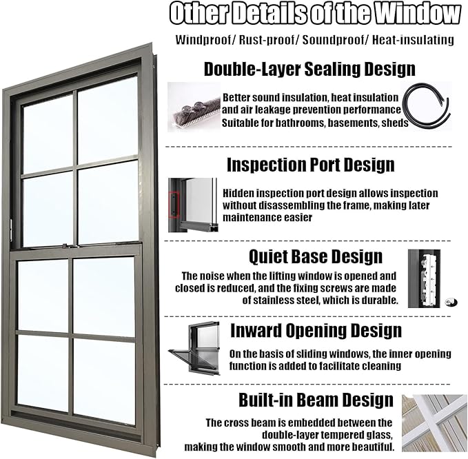 22x24 Shed Windows, Sliding Windows with Double Panel Tempered Glass and Screen, Household Storm Window with Sealing Strips, Small Ventilation Window for Basement Chicken Coops Bathroom White