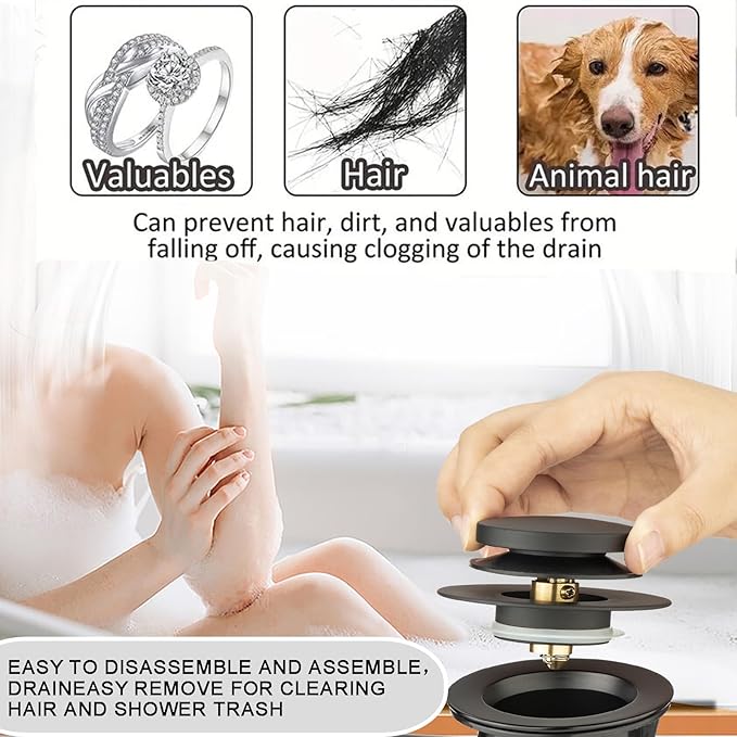 (1 Pack) Yariwiz 1-1/2" Matte Black Bathtub Tub Drain Kit Bath Waste Overflow Drain Tube Assembly with Bathtub Fast Installing Pop Up Plug and Overflow Faceplate Matte Black
