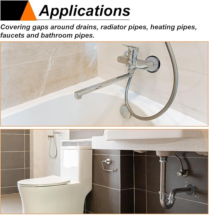 HARFINGTON 4pcs Wall Split Flange 22.5mm/0.9" Self-Adhesive Plumbing Cover Plates ABS Plastic Round Escutcheon Plate Buckle Design for Water Pipe Bathroom Kitchen Decoration, Gray