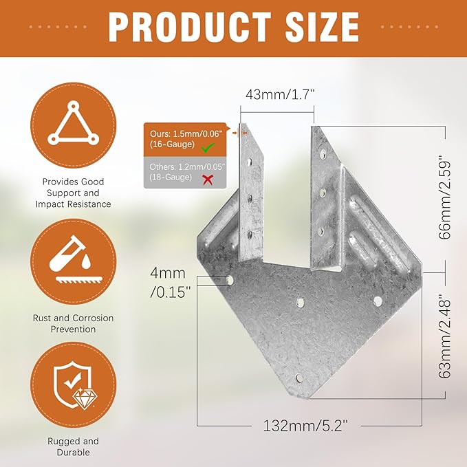 40 Pack 16-Gauge Hurricane Ties for Rafter, Heavy Duty Hurricane Straps, Robust Hot Dip Galvanized Rafter Ties Brackets, Joist Hangers for 2X Deck Joists