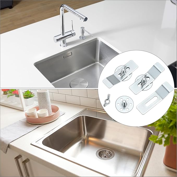 QWORK Sink Clips, 12 Pack Undermount Sink Mounting Bracket, Heavy-Duty Support Clamps for Kitchen & Bathroom Sinks Repair Kit, Silver