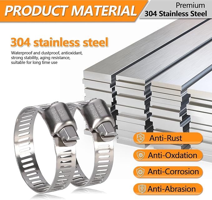 25 Pack Worm Gear Hose Clamp, Adjustable from 3/4 Inch to 1-1/8 Inch (19-29mm) Stainless Steel Fuel Line Hose Clamps, Metal Fuel Line Hose Clamps for Automotive Plumbing And Mechanical Application