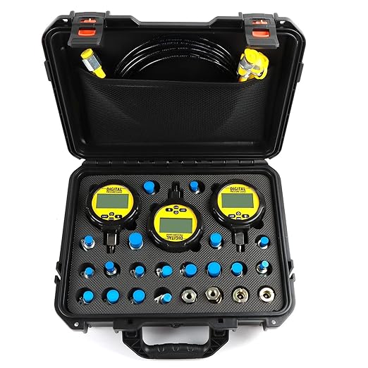 70P Digital Hydraulic Pressure Test Coupling Kit with 3 Gauges (2PC 70MPa, 1PC 16MPa), 22 Test Couplings 3 Test Hoses for Caterpillar John Deere Excavator Construction Machinery Repair Test
