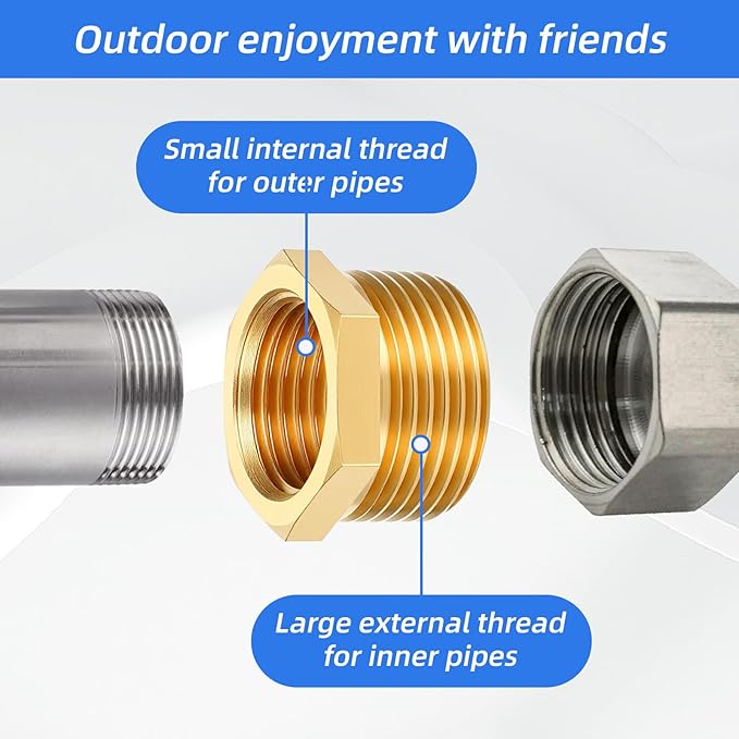 4pcs Brass Reducer Hex Bushing, 3/4" NPT Male to 1/2" NPT Female Heavy Duty Threaded Pipe Air Hose Fitting Reducer Adapter for Plumbing Gas Hydraulic Systems