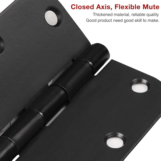 6 Pack Matte Black Interior Door Hinges Round 3.5" x 3.5 Inch 5/8" Radius Heavy-Duty Mat Hinge for Doors Standard Bedroom Work Office Door Hardware Removable Pin,Farm,Shed,Gate,Greenhouse Vent Window