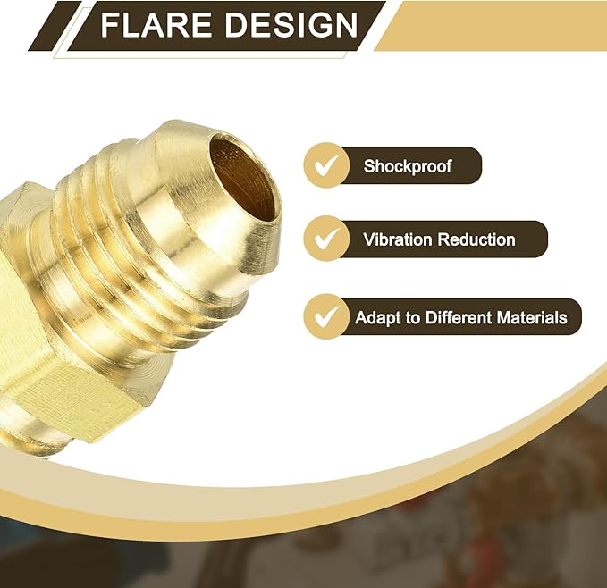 uxcell Brass Tube Fitting, 3/8O.D x 3/8NPT Brass Flared Pipe Adapter Fittings Reducing Nipples Connector, Half Union Gas Adapter for Pipe Connections, Hydraulics, Refrigeration