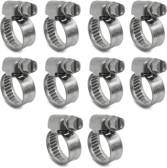 Embossed Worm Gear Hose Clamps Size#4, 3/8 To 5/8 inch Adjustable Heavy Duty Stainless Steel Hose Clamp, all 304 for Heater Hose (10-16 mm, 10 Pack)