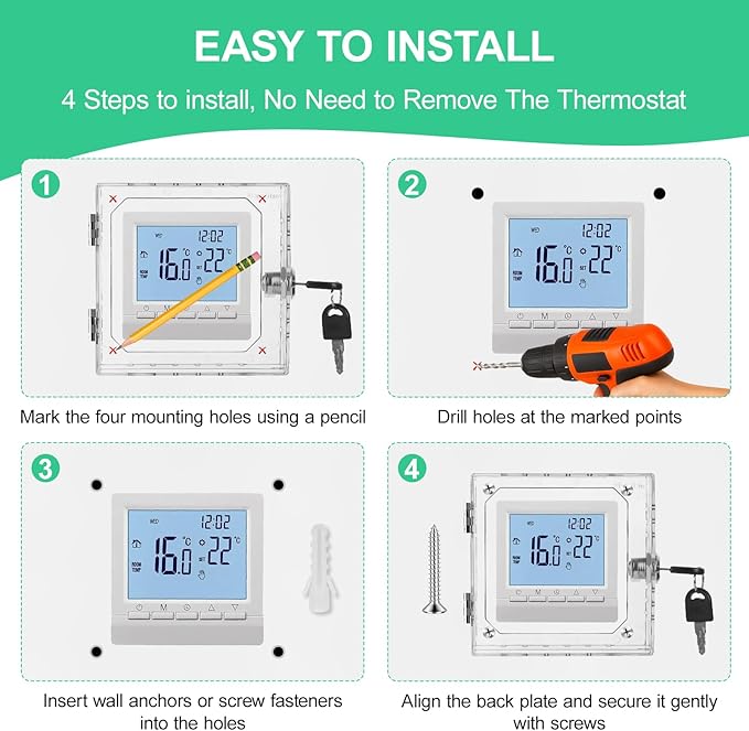 Thermostat Lock Box Upgrade Thickened with Key Transparent AC Lock Box Cover is Suitable for Wall thermostats, Suitable for 4.72×4.72×2 inches or Smaller