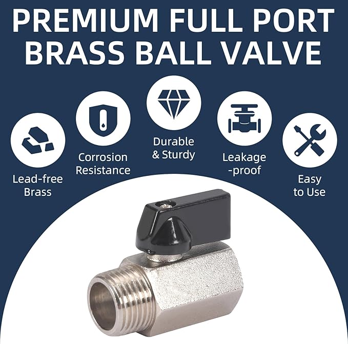 10 Pack 1/2'' Mini Brass Ball Valve 1/2 Inch Female x Male Threaded NPT Ball Valve Shut-Off Valve Plumbing Fitting for Water Oil Gas