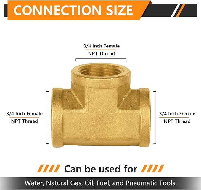 2-PCs HeSun Brass Pipe Fitting, 3/4" x 3/4" x 3/4" NPT Female Thread Tee