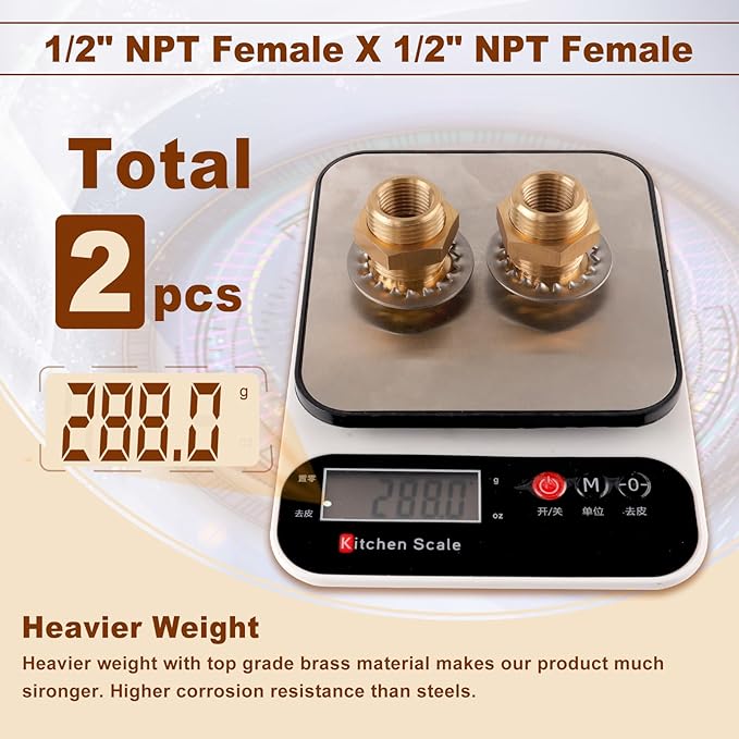 2pcs Brass Bulkhead Fittings 1/2” NPT Female to 1/2” NPT Female Thread Bulkhead Straight Connector Brass Coupling 1.5” Length Outer Diameter 1-1/8” Bulkhead Tank Air Hose Line Pipe Fittings