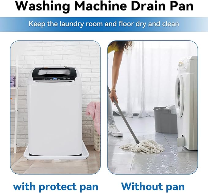 Washing Machine Drain Pan, Features a Heavy Durable Plastic Construction,Protects Floors from Leaksf,Size 30X32 Including 1" Drain Fittings(White)