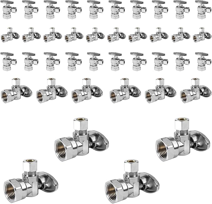 40-Pack Foskan 1/4 Turn Shut off Valve,Angle Stop Valve 3/8" OD x 1/2" FIP,Chrome Plated Brass