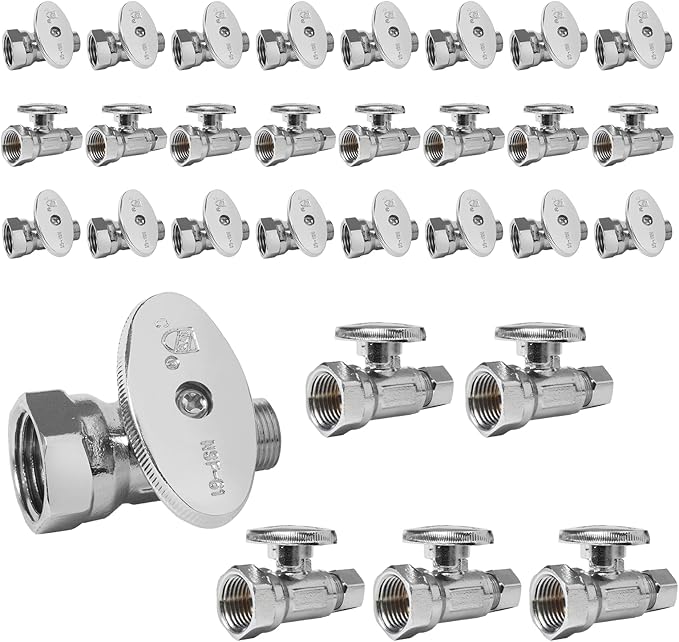 30-Pack Foskan 1/4 Turn Straight Shut off Valve,Straight Stop Valve 3/8" OD x 1/2" FIP,Chrome Plated Brass